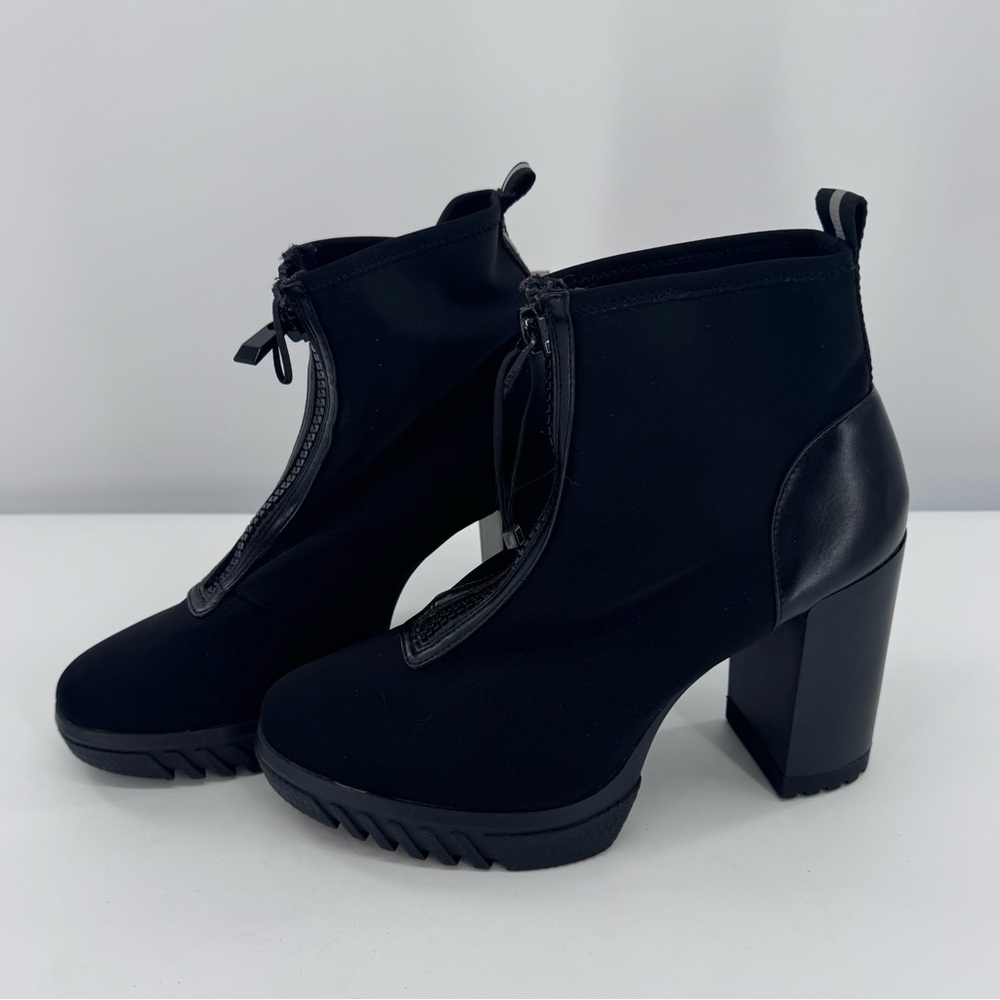 Zara Ankle Boots Black‎ Zip Front Zip Platform Heeled Bootie Size 10  New